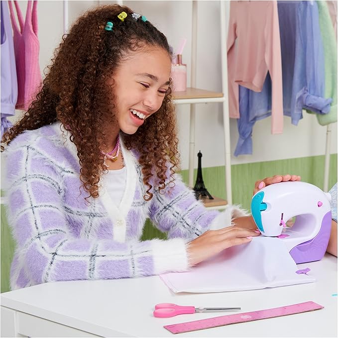Cool Maker, Stitch ‘N Style Fashion Studio, Pre-Threaded Sewing Machine Toy with Fabric and Water Transfer Prints, Arts & Crafts Kids Toys for Girls