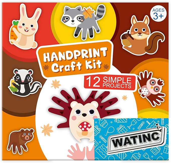 WATINC 12Pcs Woodland Animal Handprint Art Craft, Rabbit Hedgehog Owl Easy DIY Kit, Forest Animals Themed Arts Supplies Preschool Classroom Hand Print Activity Party Favors