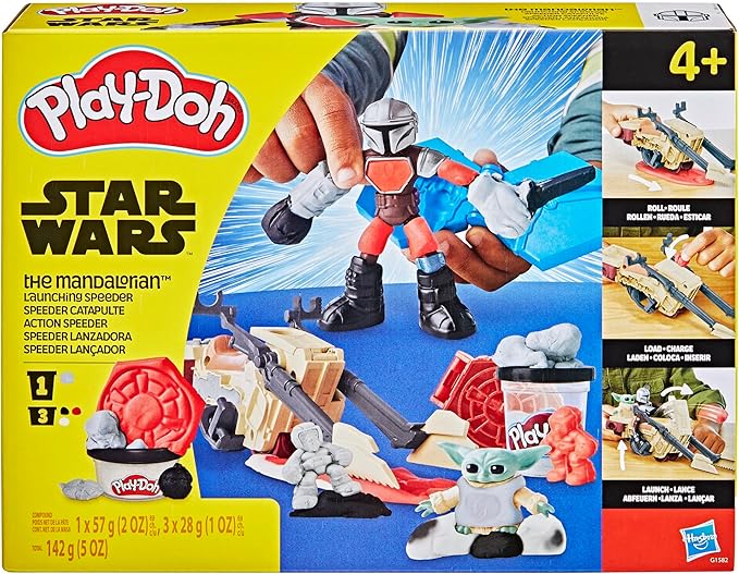 Play-Doh Star Wars: The Mandalorian Launching Speeder Playset, Bendy Grogu & 4 Inch Mando Action Figures, Imagination Toys for 4 Year Old Boys & Girls & Up