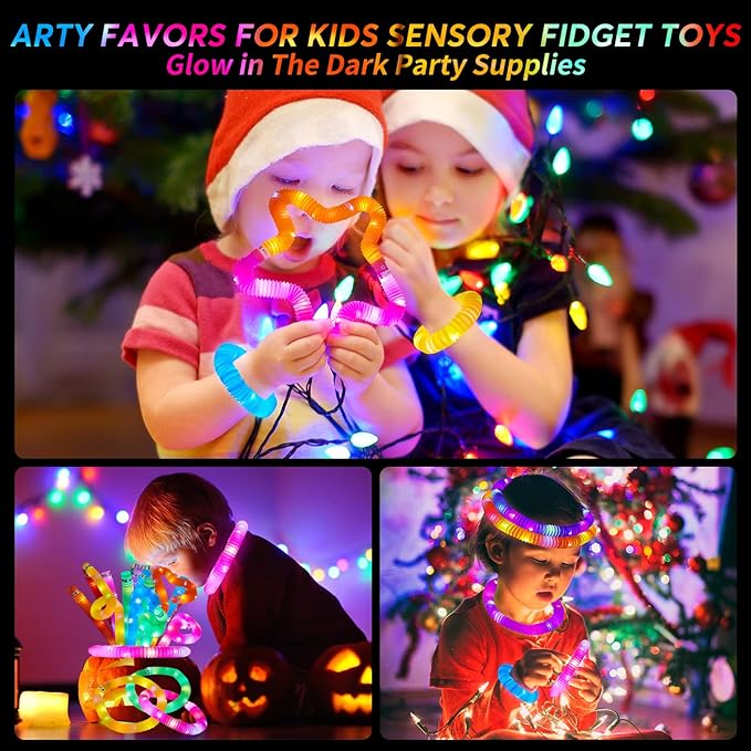 48 PCS Glow in The Dark Party Supplies, Light Up LED Pop Tubes, Glow Tubes Glow Sticks Sensory Toys Birthday Glow Party Favors for Kids, Light Up Toys Goodie Bag Stuffers Gifts Prize (48 PCS)