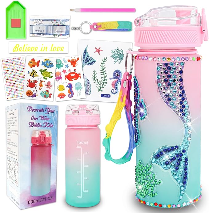 Gifts for Girls 4-12, Decorate Your Own Water Bottle Kits for Girls, Unicorn Diamond Crafts Painting Toys, Kids Water Bottle for School, Christmas and Birthday Gifts Toys for Girls