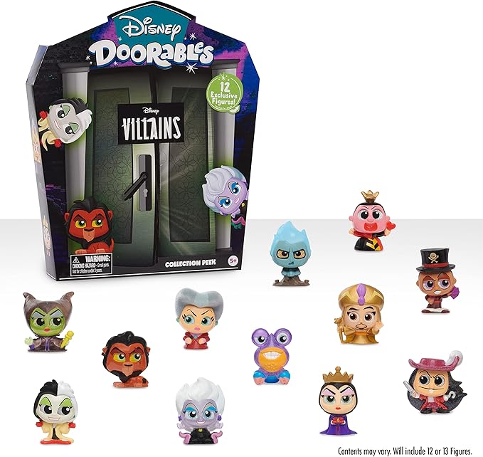 Disney Doorables Villain Collection Peek, Includes 12 Exclusive Mini Collectible Figures, Styles May Vary, Kids Toys for Ages 5 Up, Amazon Exclusive by Just Play