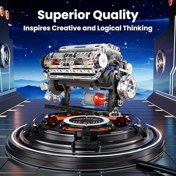 Mould King 10088 V8 Engine Model Kit Build Your Own STEM Mini V8 Model Engine Building Blocks Sets That Works for Adults & Kids Age 14+, 535Pcs