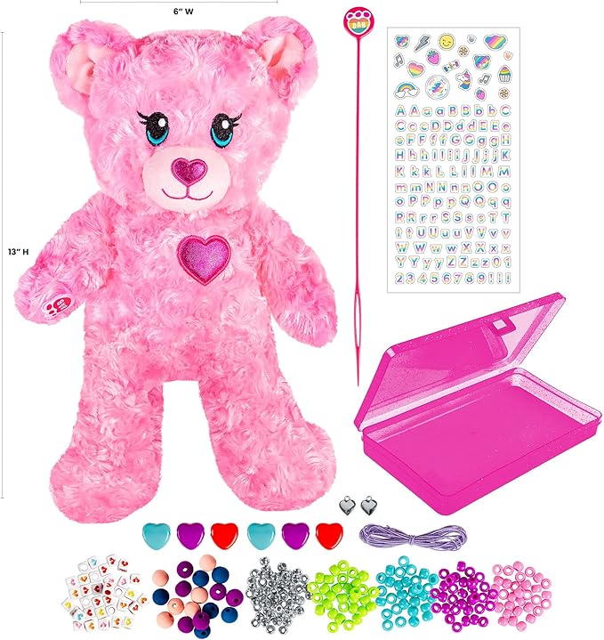 Fashion Angels Build-A-Bear Beaded Bracelet Design Kit - Design BFF Bracelets for Girls with Your Stuffed Bear - Beading Tool for Bracelet Making - Heart Beads for Jewerly - Ages 5 and up
