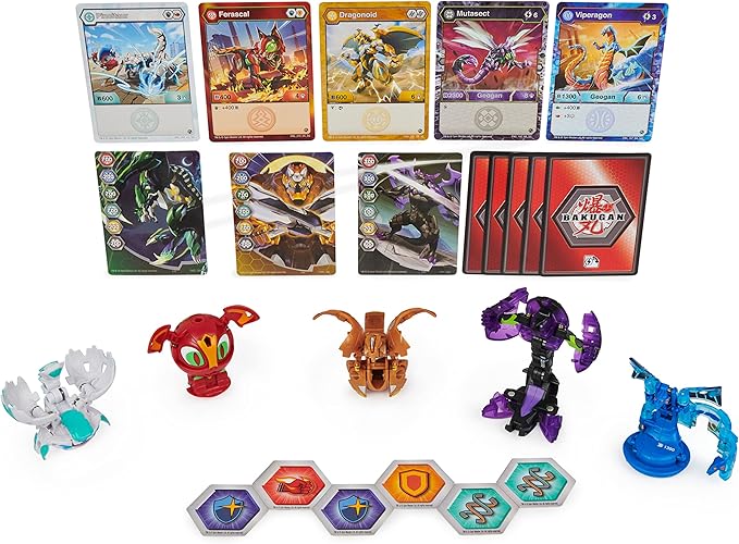 Bakugan Geogan Brawler 5-Pack, Exclusive Mutasect and Viperagon Geogan and 3 Collectible Action Figures, Kids Toys for Boys
