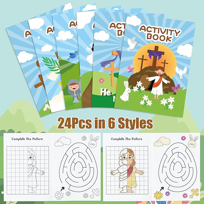 ANGOLIO Easter Activity Coloring Books - 24P Easter He is Risen Coloring Book Party Favor for Kids Easter Holiday Activity Book Religious Jesus Diy Coloring Book for Kids Sunday School Classroom Gifts