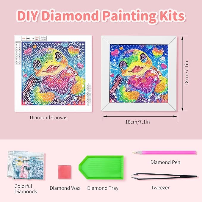 Turniton 4 Packs 5D Cartoon Diamond Art Kits for Kids, Cute Animals DIY Diamond Arts Mosaic Kits for Adults, Full Round Drill Gem Art for Home Wall Decor Kids Present 7X7 inch