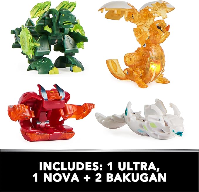 Bakugan Legends Collection Pack, 4-Pack Featuring Centipod, Surturan Geogan, Dragonoid Nova, Trox Ultra, and 6 BakuCores, Kids Toys for Ages 6 and Up