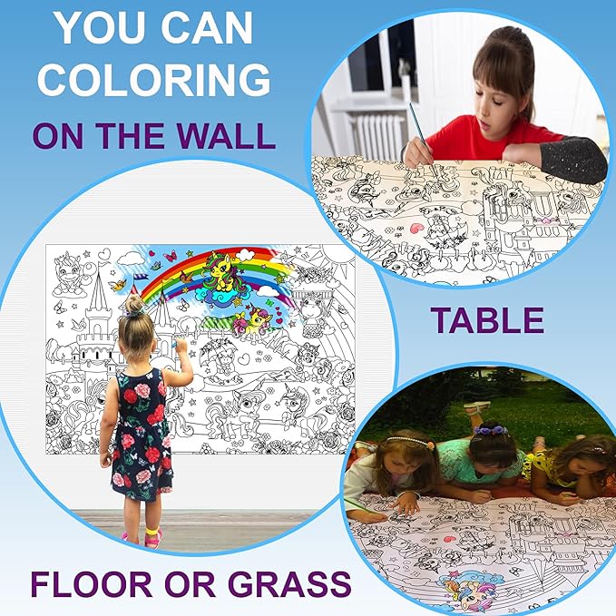 Unicorn Coloring Poster for Kids at Birthday Party - Giant Coloring Posters for Girls - Extra Large Coloring Sheets - Super Huge Coloring Pages - Jumbo Coloring Floor Wall Size Big Coloring Book