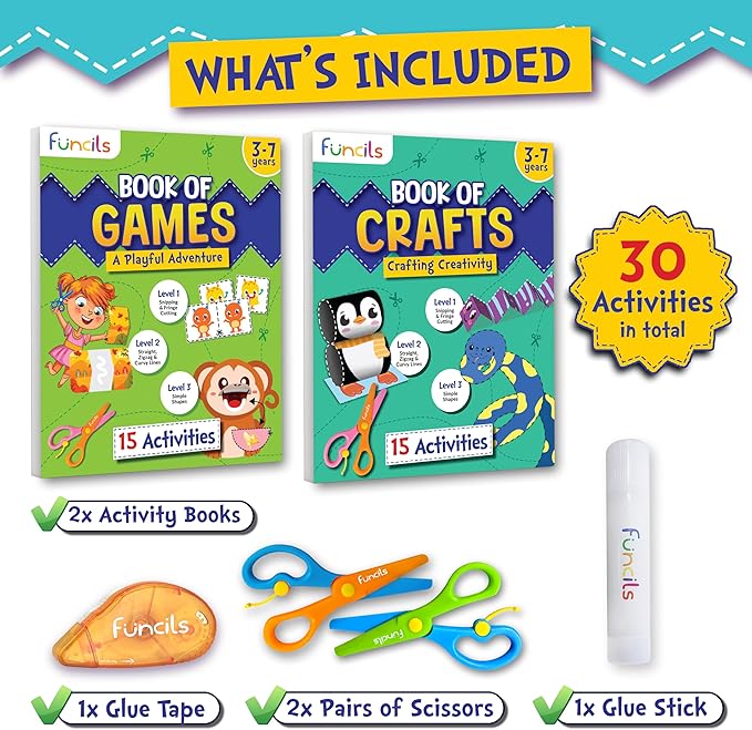 Toddler Scissor Skills - Art Supplies & Crafts Kit for Kids, Safety Scissors, Fine Motor Toys, Montessori Gifts for Boys & Girls Ages 3, 4, 5, 6, 7 Year Old, Preschool Learning Activity Books