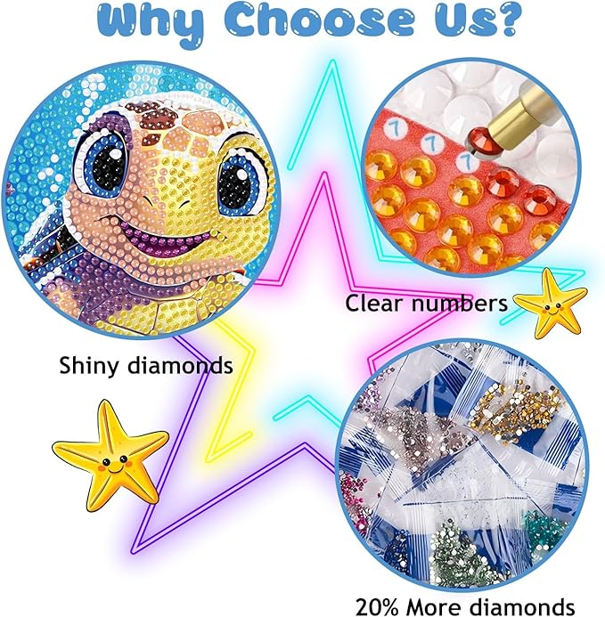 Reivworl Diamond Art Kits for Kids, Sea Turtles Diamond Art for Kids Ages 8-12, Sea Turtles Diamond Painting Kits for Kids for Home Wall Decor (8x8 Inch)