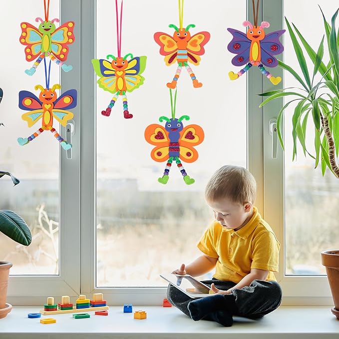 Fennoral 12 Pack Butterfly Craft for Kids Make Your Own Butterfly Foam Stickers with Beads DIY Arts and Crafts for Kids Boys Girls Party Favor Summer Fall Decoration Birthday Gifts