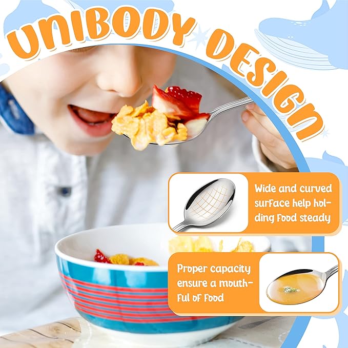 HaWare 12-Piece Kids Silverware, Stainless Steel Toddler Utensils Flatware Set, Preschooler Eating Utensils Includes 4 Spoons 4 Forks 4 Knives, Metal Children Cutlery for Home School, Mirror Finished