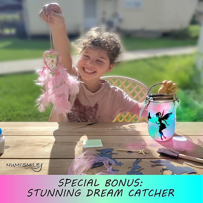NUMI'SMILE Unicorn & Fairy Lantern Night Light Jar Craft Kit, DIY Arts and Crafts for Girls Ages 3 4 5 6 7 8-12 Years, Unicorn Toys Fairy Gift for Little Girls