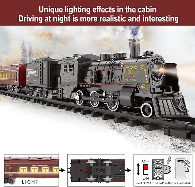 Electric Train Sets for Boys Girls Metal Alloy Christmas Trains Toys Steam Locomotive, Passenger Carriages, Tracks, Light & Sounds Rechargeable Birthday Gifts for Kids 3 4 5 6 7 8 + Years Old Red …