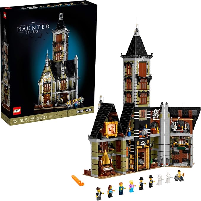 LEGO Icons Haunted House Building Set 10273, Haunted House Kit, Creative Crafts for Adults and Family, Powered Up Ready Building Kit with 10 Minifigures, Halloween Decoration to Build Together