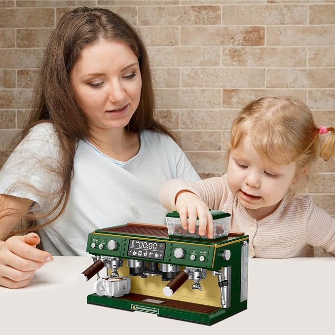 Espresso Double-Head Coffee Maker Model Micro Bricks Building Blocks Set Unique Gifts for Coffee Lover Kids Adults 928 Pieces