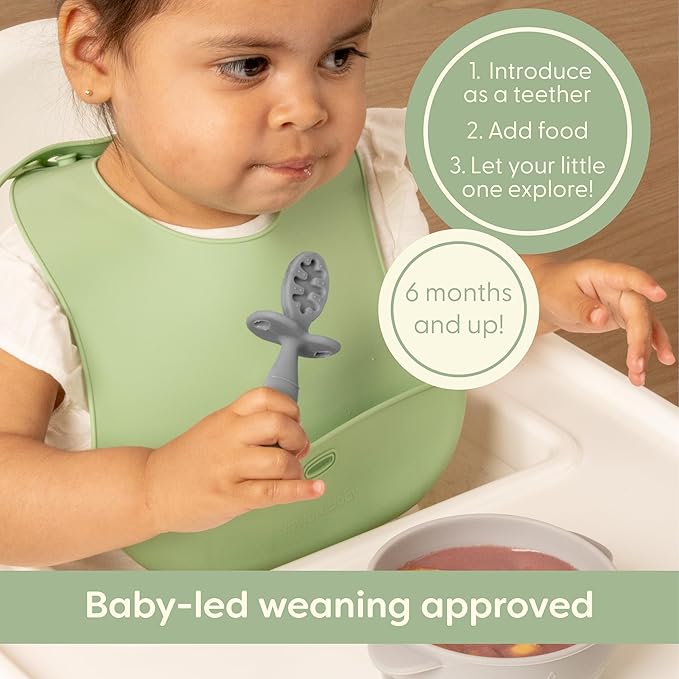 Upward Baby Spoons Self Feeding 6+ Months - 3 Pack, Chewable Toddler Utensils with Anti Choke Barrier, Baby Feeding Essentials, Baby Spoons 4 months, Silicone Baby Spoons, Pink