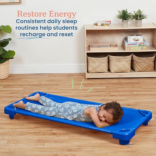 ECR4Kids Stackable Kiddie Cot, Assembled, Standard Size, Classroom Furniture, Blue, 5-Pack