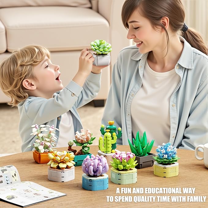 TYCOLE Tiny Flowers Succulents Artificial Plant Set-Creative Botanical Building Block 9 in 1 Toy, Botanical Collection for Office&Home Decor,Christmas Birthday Gift for Adults and Kids 8-12(832 PCS)
