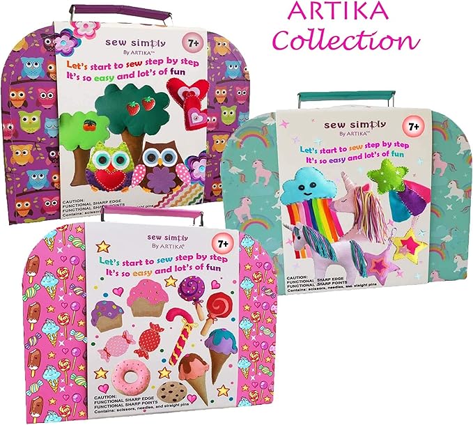 ARTIKA Sewing Kit for Kids - Craft Kit for Girls & Boys w/Booklet, Stencil Shapes, Supplies to Sew and Travel Case (Unicorn)