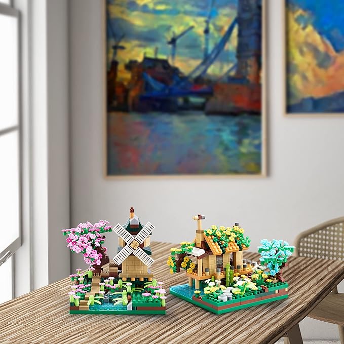 Botanicle Collection Sakura Tree House Micro Blocks Building Set for Adults Toy Friendship Windmill Cherry Blossom Tree Flowers for Girls 2 Sets