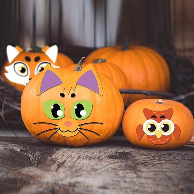 JOYIN 18 Packs Halloween Craft Foam Stickers, Arts Activities Party Supplies, Kids Party Favors, Pumpkin Decorating Kit, Jack O Lantern Face Stickers in 6 Designs, Pumpkin Decor School Party Games