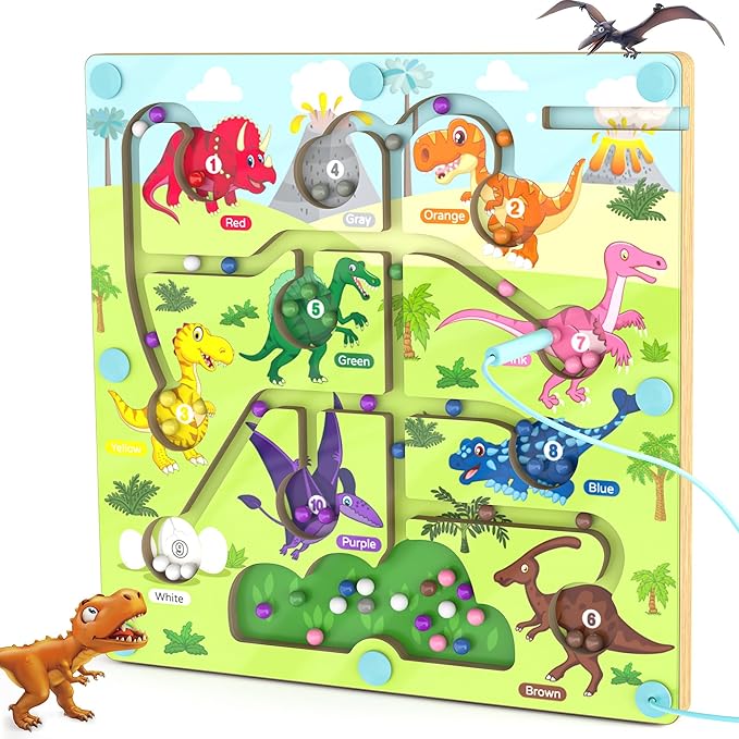 Magnetic Color and Number Maze, Montessori Busy Toys for 2 3 4 5 Year Old, Wooden Puzzle Activity Board, Learning Educational Toddler Toy for Kids 3 4 5 Year Old, Toddler Travel Toys for Preschoolers