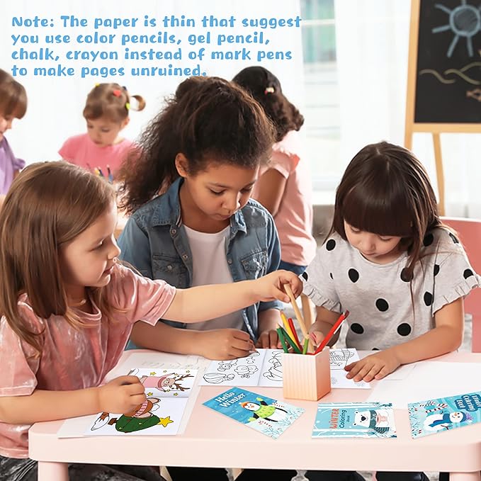 Dvbonike 24Pcs Winter Theme Coloring Books Including Snow Snowman Elk Christmas tree DIY Art Drawing Patterns Birthday Party Favors Xmas Gifts Home Classroom Activity Supplies for Kids Age 4-8