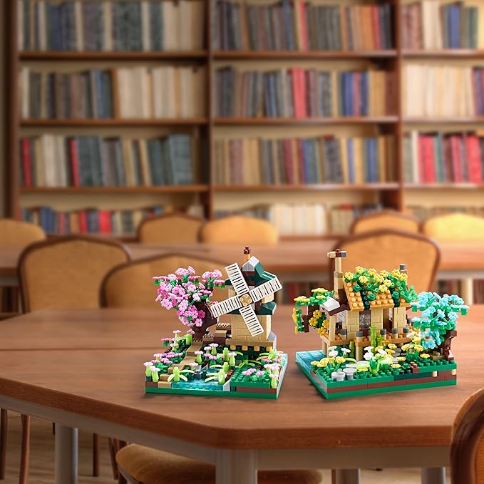 Tree House River Windmill and Port Cabin Model Assembly Blocks Creative DIY Decorative Presents for Girls Street View Children and Adults