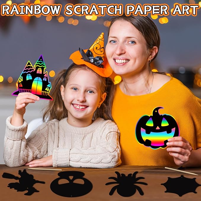 Halloween Scratch Crafts for Kids - 48PCS Halloween Magic Rainbow Scratch Paper for Halloween Party Favors - Kids Halloween Party Games Toys Gifts
