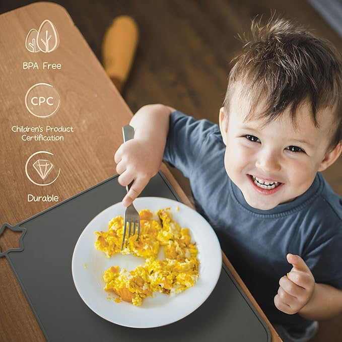 Moonkie Silicone Placemats for Baby & Kid, Stain-Proof Non-Slip Toddler Food Mats Eating Table Mat with 2 Packs(Ether/Sage