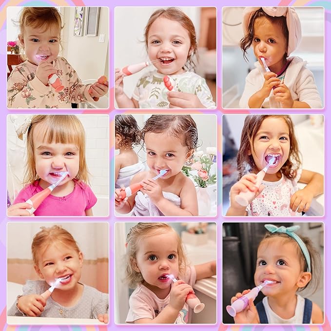 Papablic Toddler Sonic Electric Toothbrush for Ages 1-3 Years, Baby Electric Toothbrush with Cute Unicorn Cover and Smart LED Timer, 4 Brush Heads (Arya)