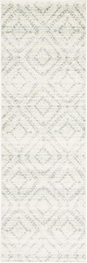 SAFAVIEH Adirondack Collection Runner Rug - 2'6" x 14' Runner, Ivory & Green, Modern Diamond Distressed Design, Ideal for High Traffic Areas in Living Room, Bedroom, Dining (ADR131X-214)