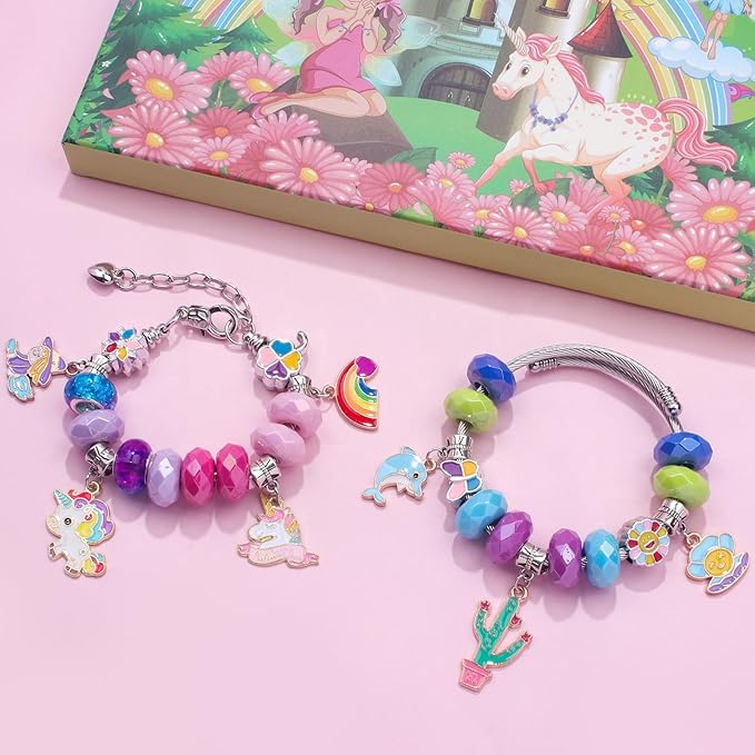 Happytime Charm Bracelet Making Kit for Girls Jewelry Making Supplies Beads Unicorn Mermaid Arts and Crafts Girls Toys Age 6-8