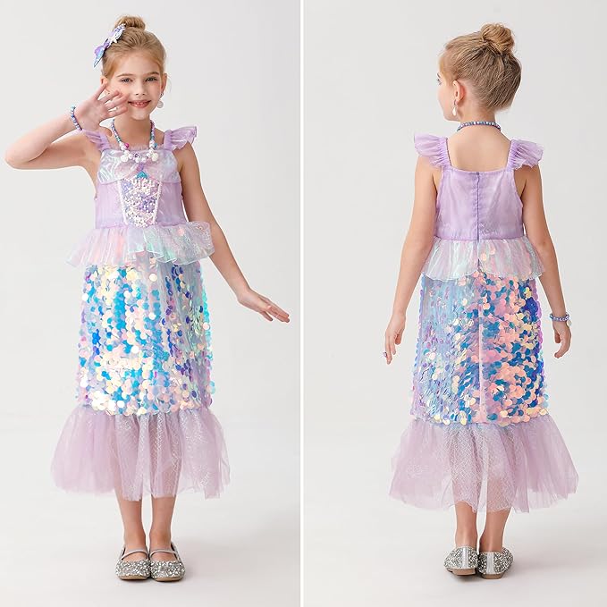 Little Girls Princess Mermaid Costume for Girls Dress Up with Accessory for Christmas Birthday Party Supplies