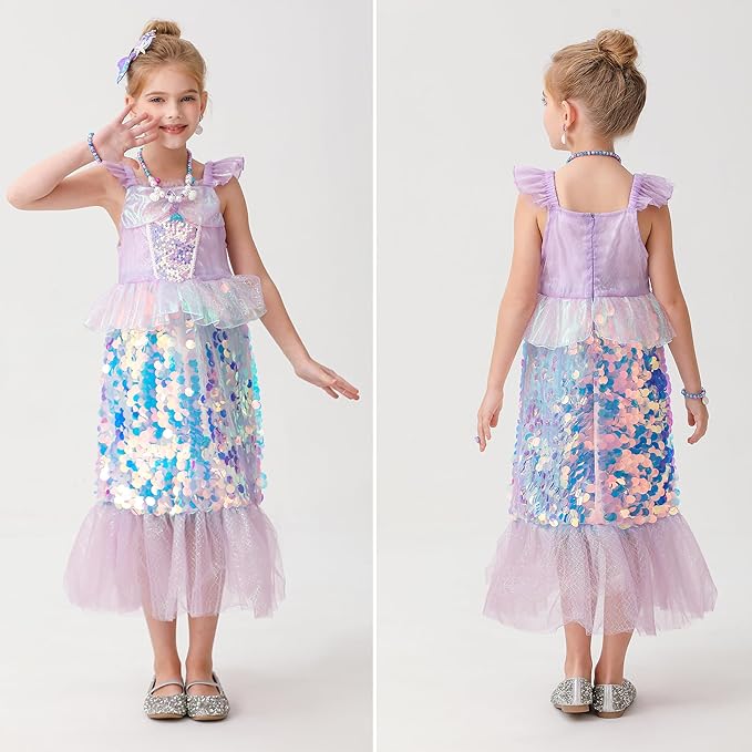 Little Girls Princess Mermaid Costume for Girls Dress Up with Accessory for Christmas Birthday Party Supplies