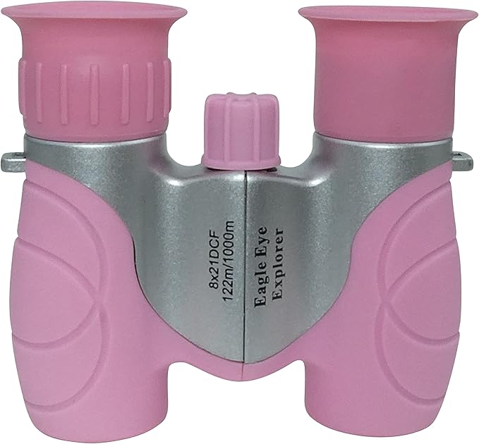 Multi-Piece Set Cargo Vest with Reflective Safety Straps, 1 8x21 Magnification Binoculars and Safari Hat for Boys and Girls (Medium/Large, Pink Vest, Pink Hat, Pink Binoculars)