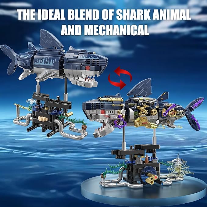 TYCOLE Mechanical Shark Building Set,Sea Animal Toy Kit with Rotatable Function and Display Stand,Creative STEM Toy Compatible with Legos,Christmas Birthday Gift for Adults and Kids 8-12(699PCS)