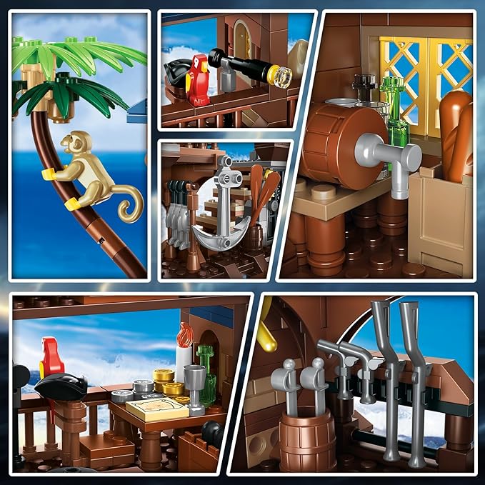 HOGOKIDS Pirate Ship House Building Set with LED Light - 3 Style Modes Pirate Wharf Supply Center Building Block Set, 781PCS STEM Bricks Kit for Kids Girls Boys Ages 6-12+ Birthday Gifts