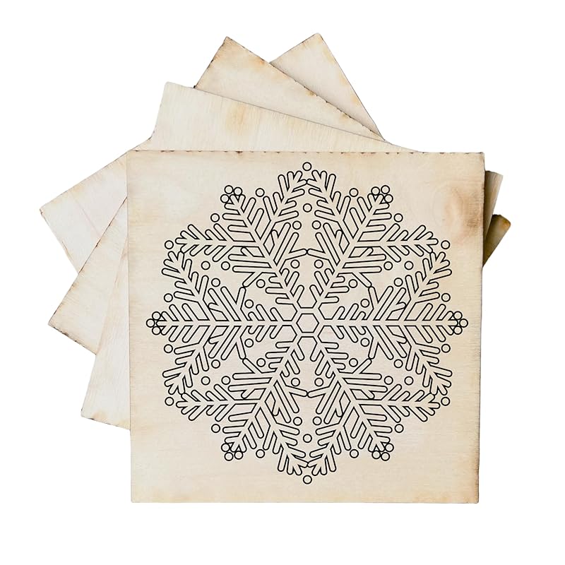Set of 4 Mini Quilt Block Pattern, Wood Barn Star DIY Kits for Adults, Tiny Wall Hanging Do It Yourself Painting Craft Kit (Vintage Snowflake)