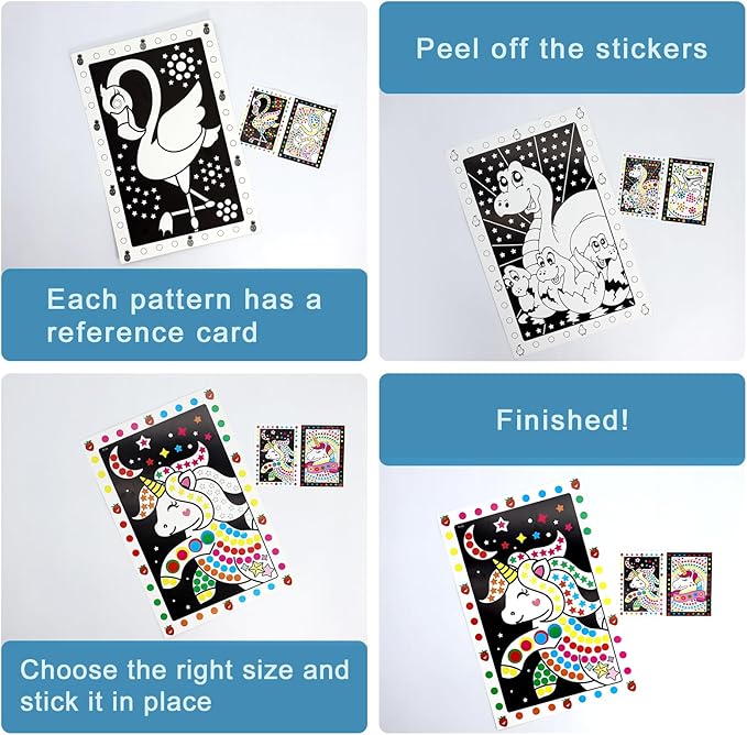 MAYAPHILOS 12 Patterns Fun Puzzle Dot Stickers Toys for Kids, DIY Cute Cartoon Animal Mosaic Art Kits for Girls Boy, Class Painting Craft Kit Christmas Birthday Gift