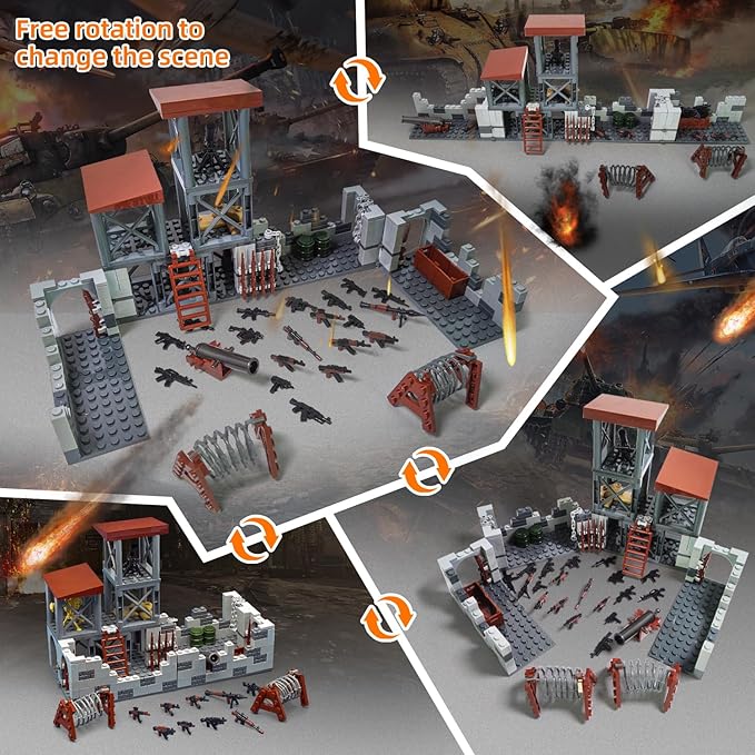 Military Base Building Brick Set, WW2 Army War Parts Accessories,STEM Army Defense Base Guard Tower Building Block Kit,Army Equipment Gear Sets,Christmas Birthday Gifts for Boys,Teens,Adults