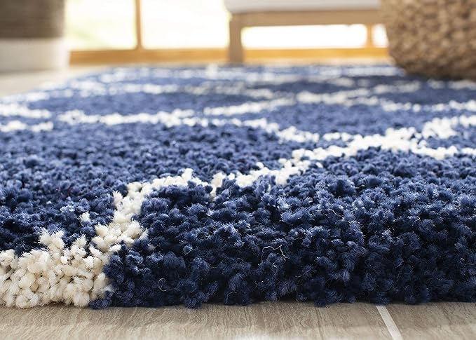 SAFAVIEH Hudson Shag Collection Runner Rug - 2'3" x 8', Navy & Ivory, Moroccan Trellis Design, Non-Shedding & Easy Care, 2-inch Thick Ideal for High Traffic Areas in Living Room, Bedroom (SGH282C)