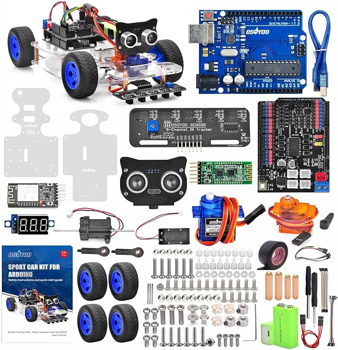 OSOYOO Robot Rc Smart Car DIY Kit to Build for Adults Teens with Servo Power Steering Motor, WiFi, Bluetooth, Code Programmable Compatible with Arduino