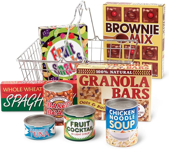 Melissa & Doug Grocery Basket - Pretend Play Toy With Heavy Gauge Steel Construction - Food/ Groceries Shopping Basket For Kids Ages 3+