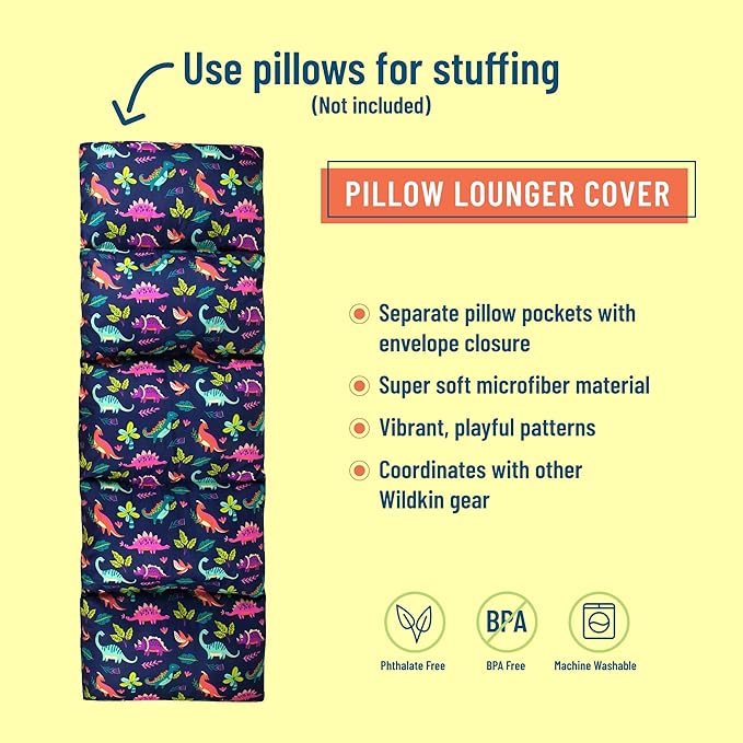 Wildkin Microfiber Pillow Lounger, 87 X 27 Inches, Darling Dinosaurs