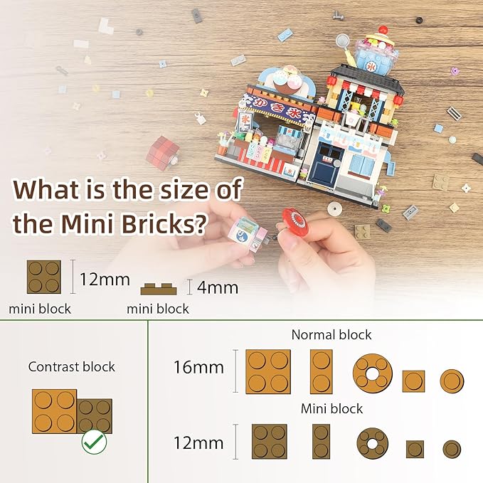 QLT Japanese Street View Ice Drink Shop Mini Building Blocks, Building Toys Model Set for Girls, Boys 6-12 Years Old, 668 PCS Simulation Architecture Construction Toy, Gift Idea for Kids Adults