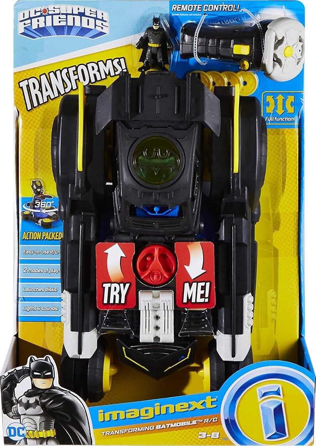 Fisher-Price Imaginext DC Super Friends Batman Transforming Batmobile Remote Control Vehicle Toy Car with Lights and Sounds, for Kids Ages 3 to 8