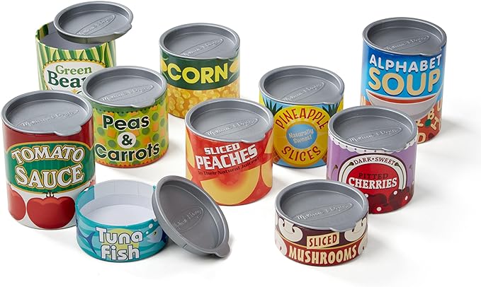 Melissa & Doug Let's Play House! Grocery Cans Play Food Kitchen Accessory ,3+ years- 10 Stackable Cans With Removable Lids